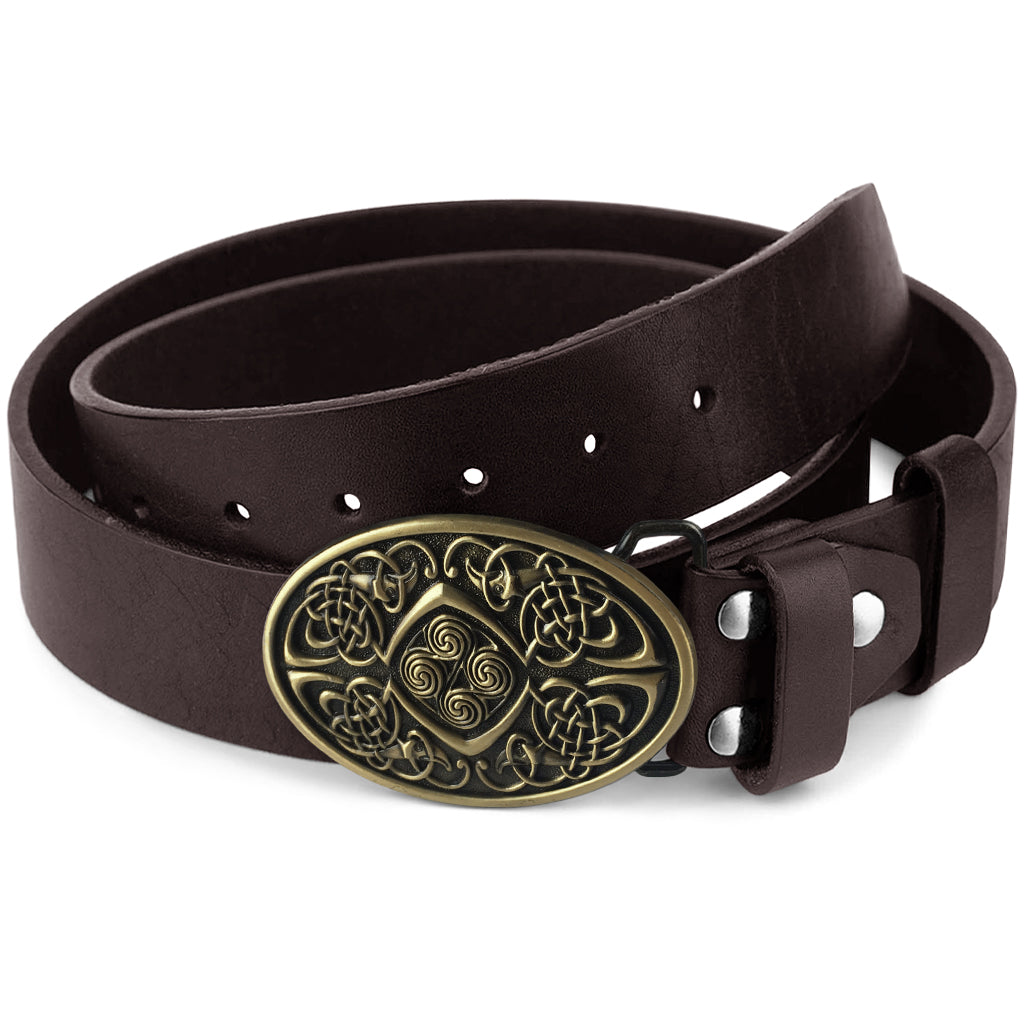 Brunt läderskärp med antikt spänne