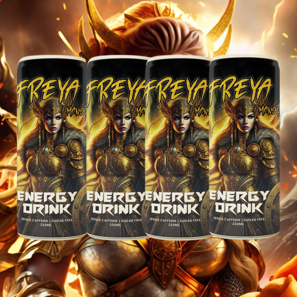 Energidricka Freya Energy Drink Mango 330 ml – tropisk funktionsdryck med mangosmak och kraft från gudinnan Freja