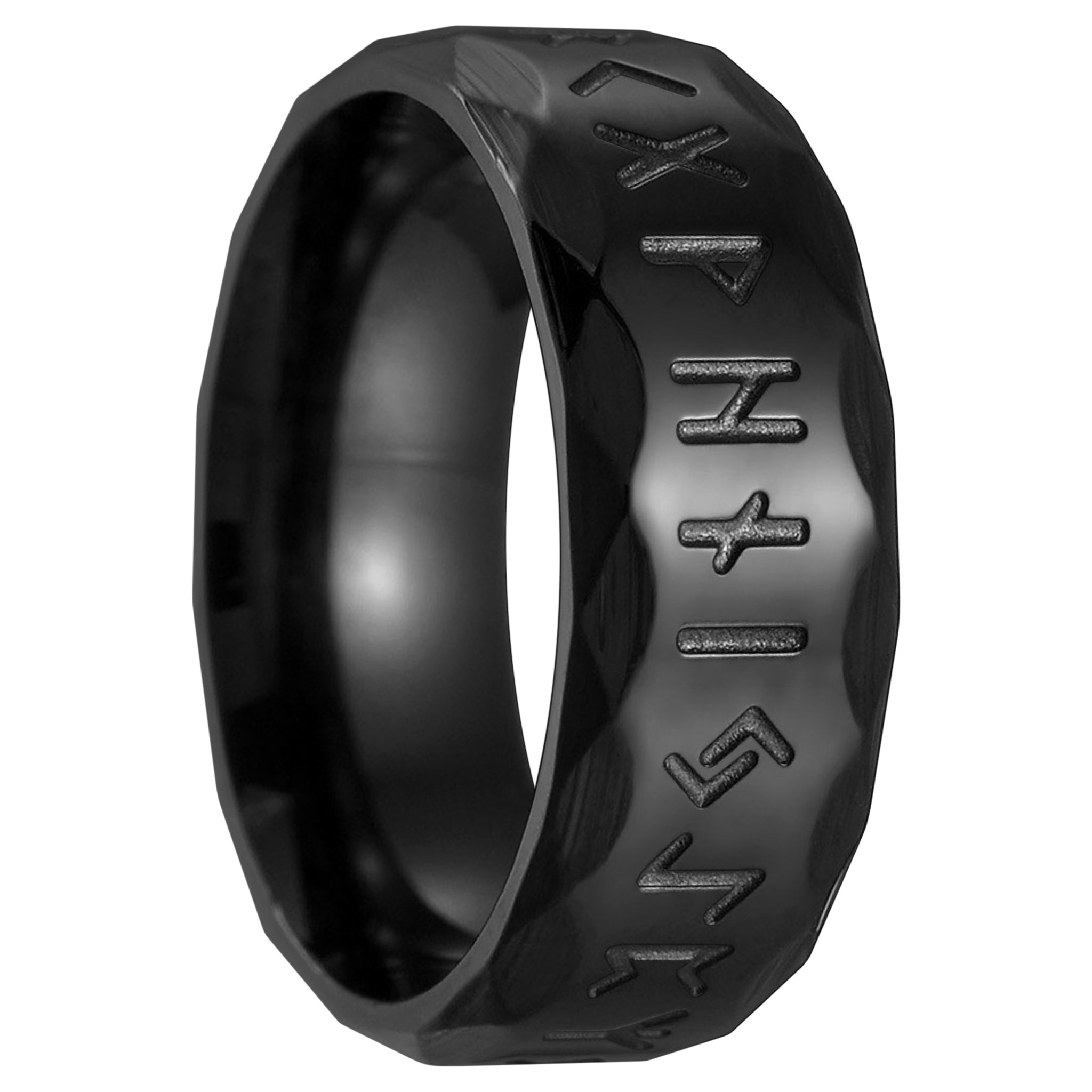 Fasettslipad svart runring, tillverkad av rostfritt stål med slitstark PVD-beläggning