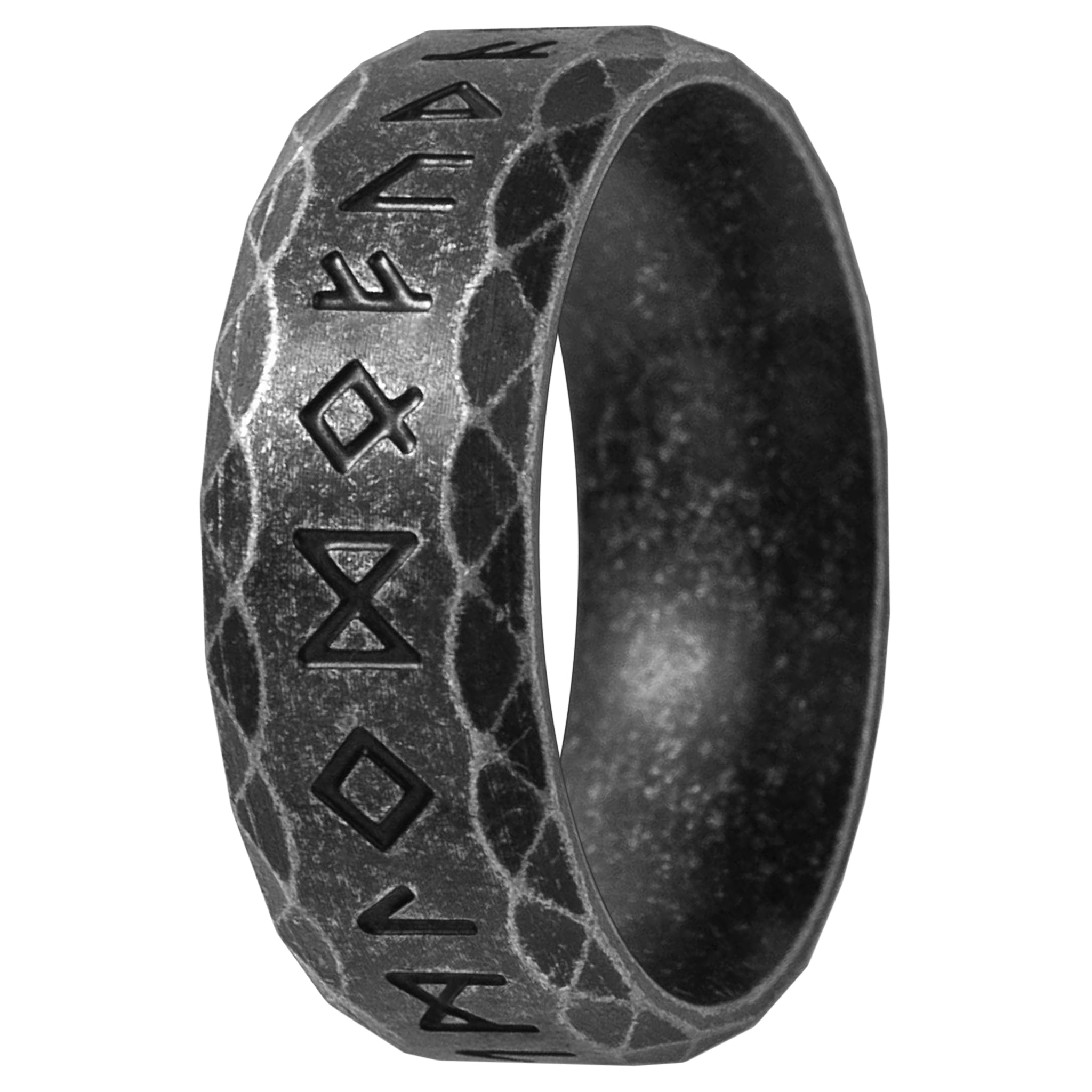 Fasettslipad vintagesvart runring, tillverkad av rostfritt stål