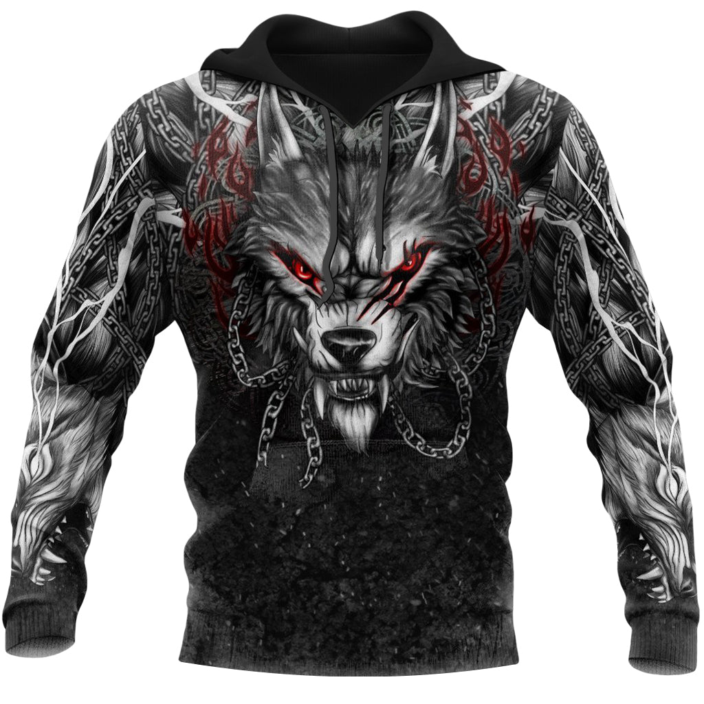 Huvtröja med vargmotiv avbildande Fenrisulven