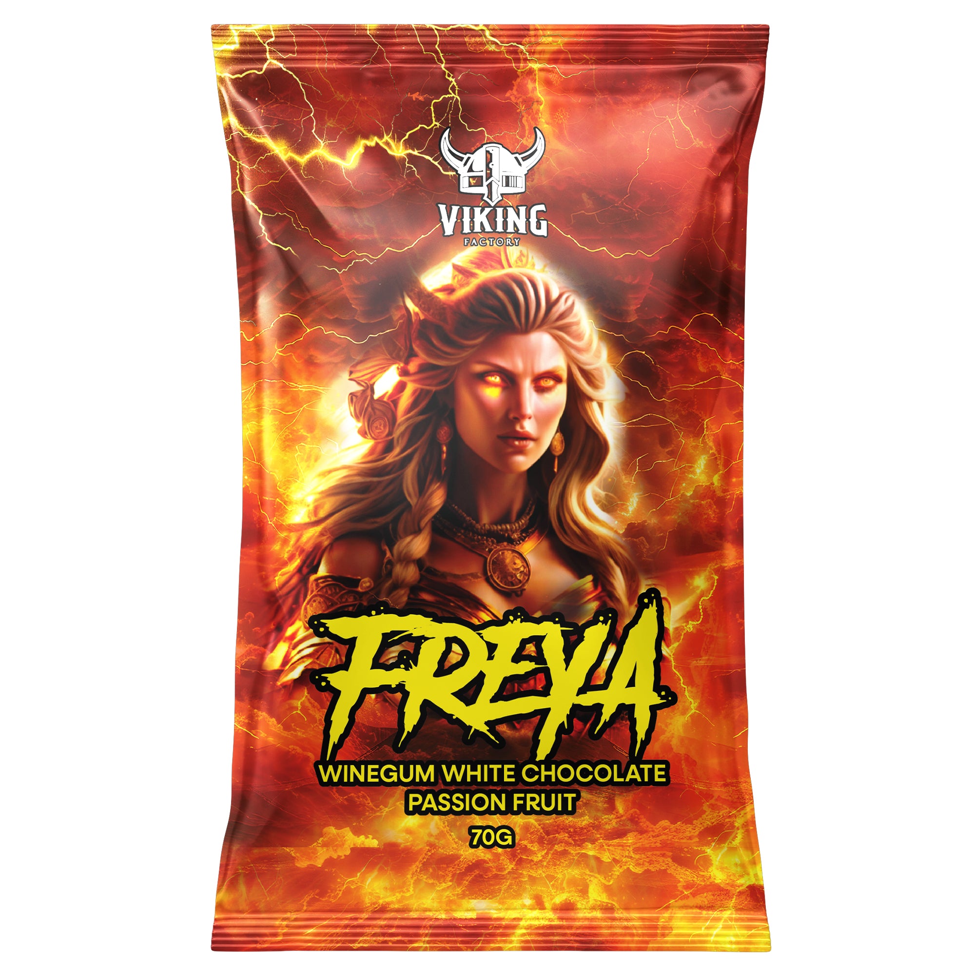 Freya vingummi med vit choklad och passionsfrukt – tropiskt viking godis från svenska Viking Factory