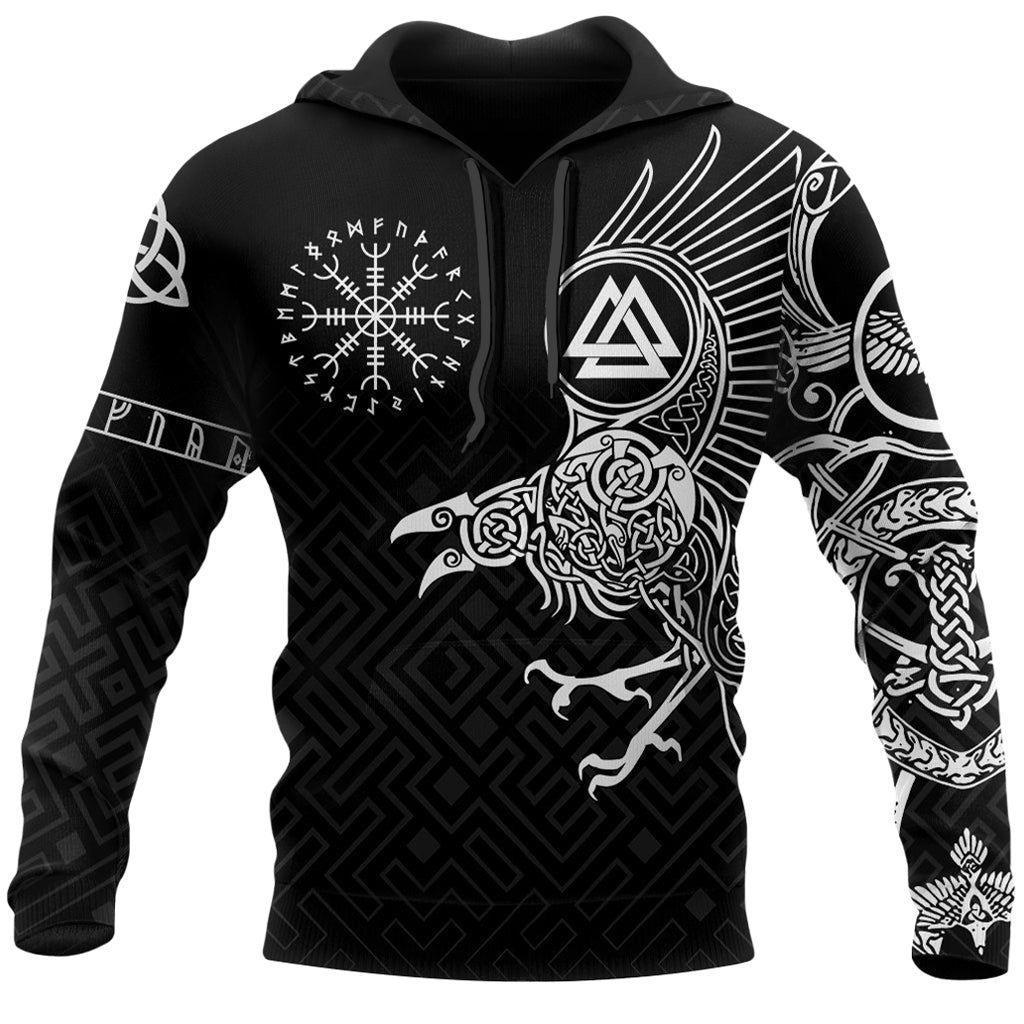 Mörk hoodie mönstrad med flera kända viking symboler