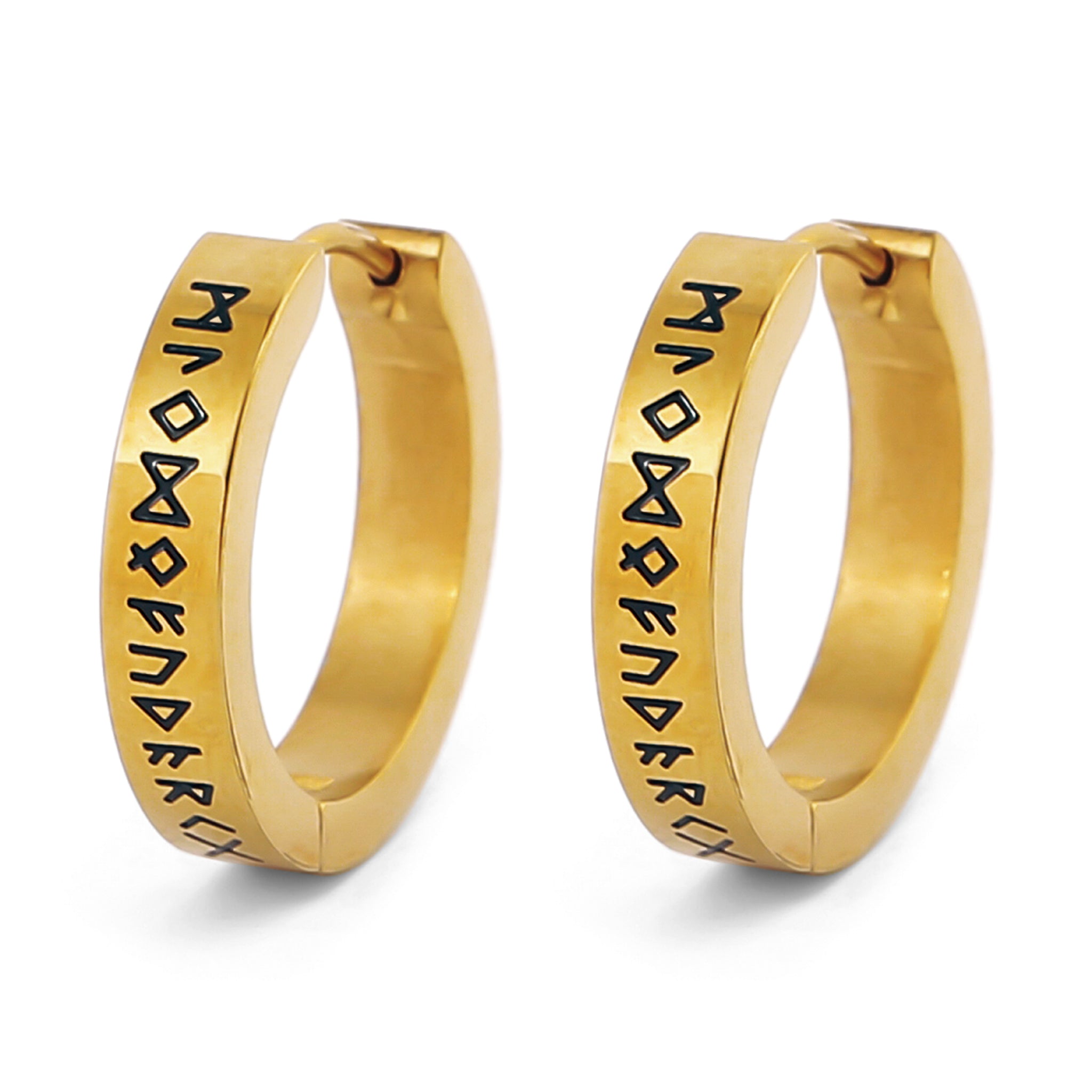 Guldfärgade hoops med runor – ringörhängen i vikingastil