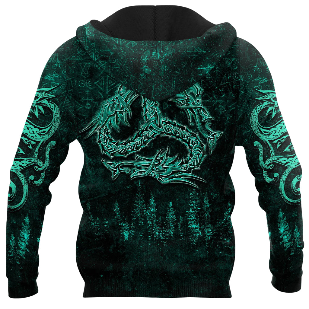 Luvtröja med nordiskt textiltryck avbildande drakar och granar