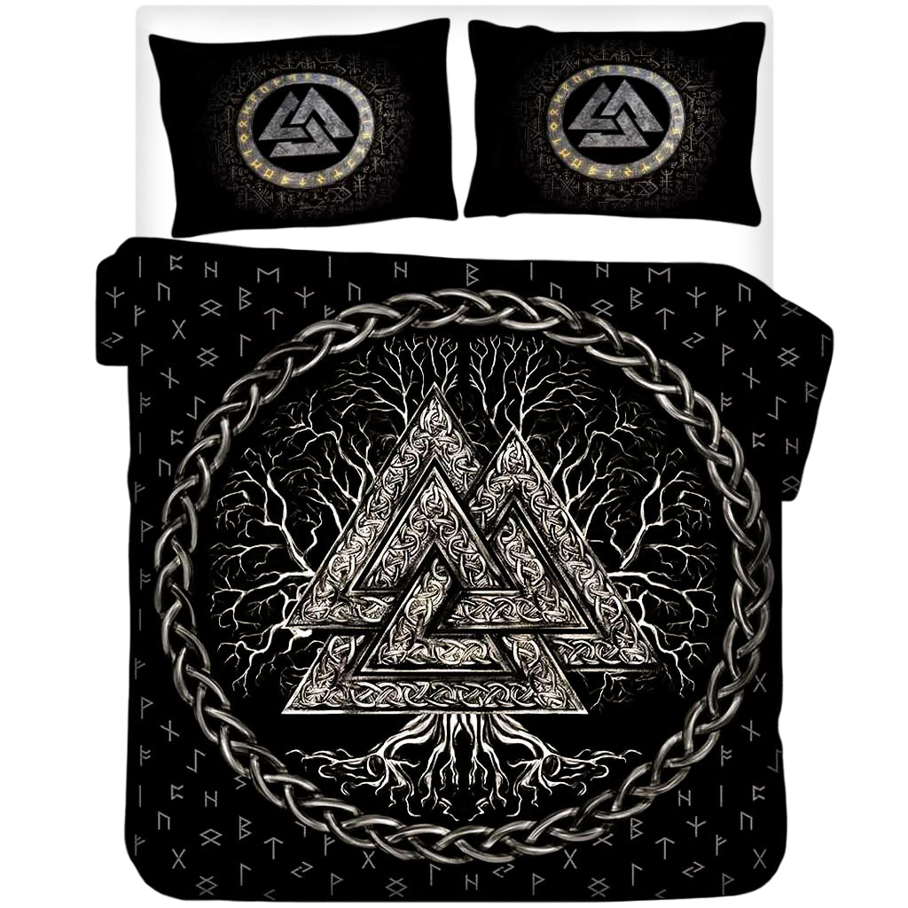 Svart påslakanset med valknut tryck