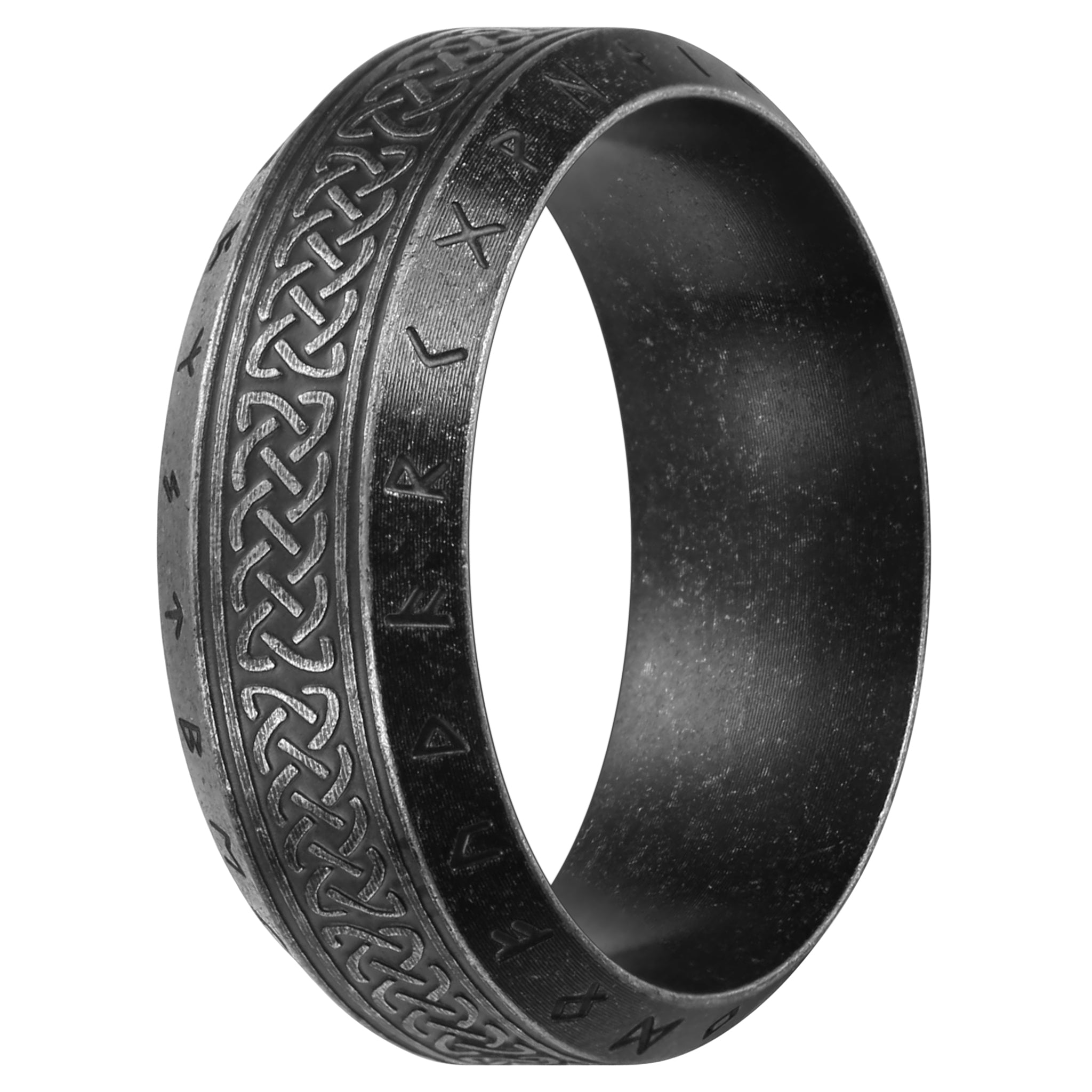 Retro vikingaring med knutmönster och runor, tillverkad av rostfritt stål