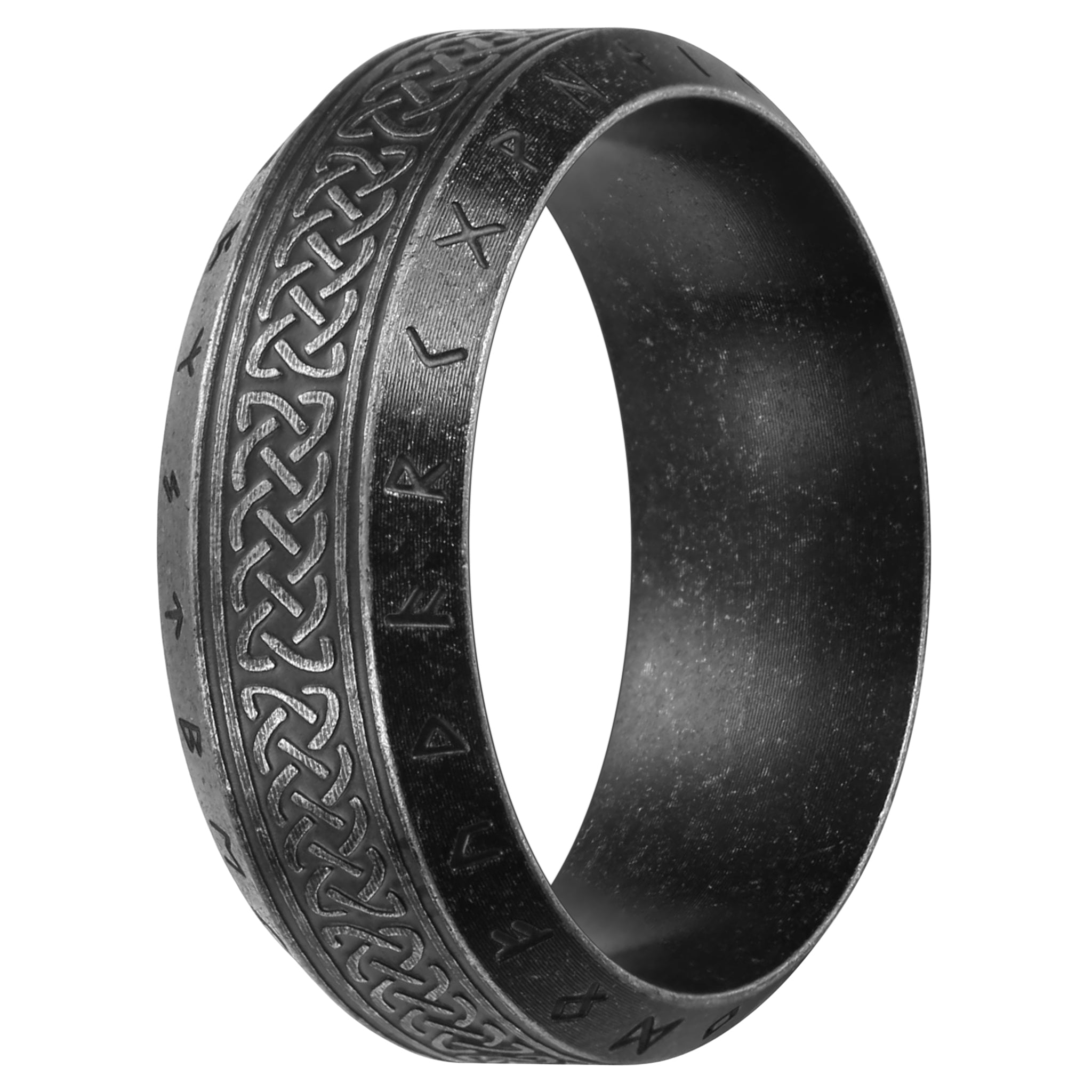 Retro vikingaring med knutmönster och runor, tillverkad av rostfritt stål