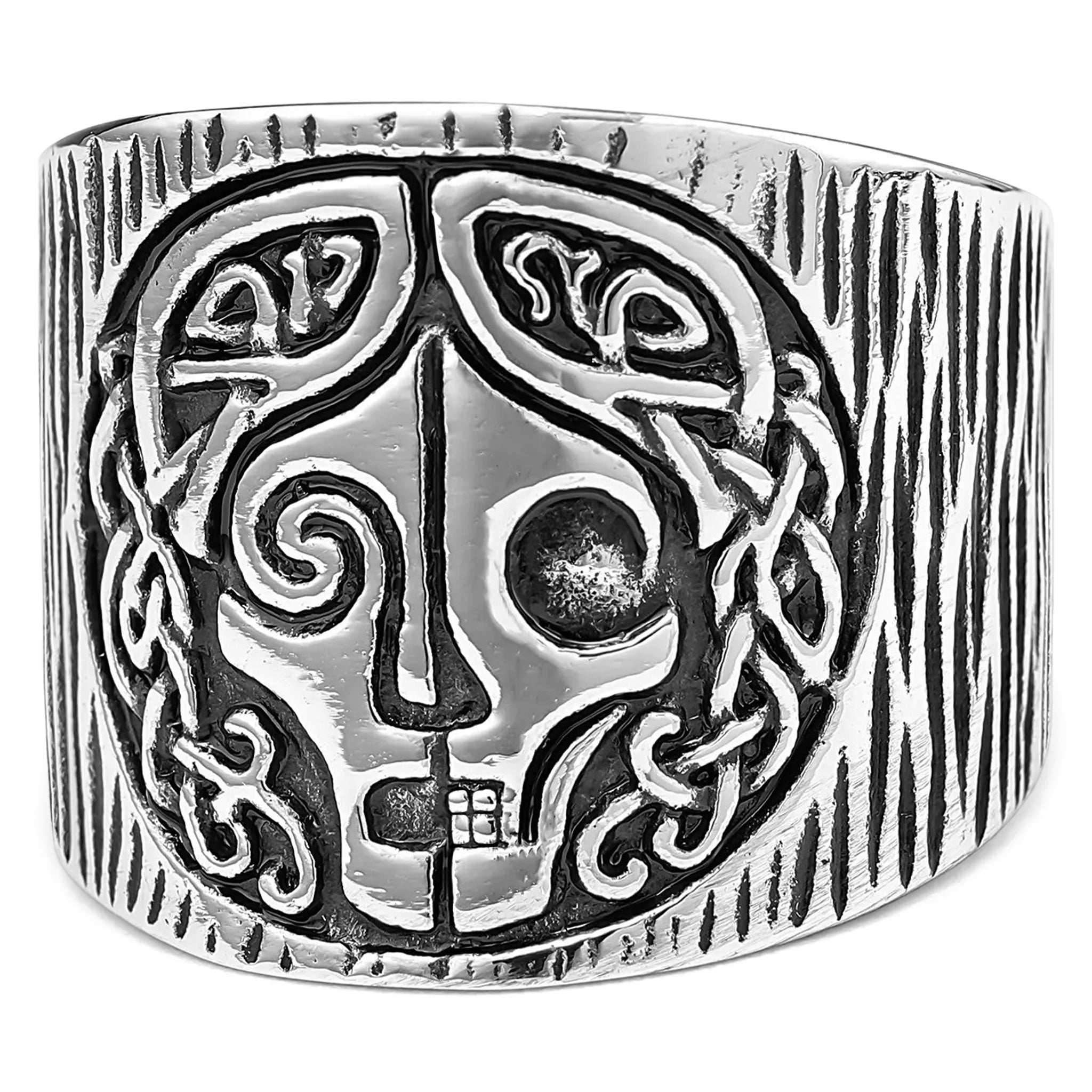 Silverfärgad ring med gudinnan Hel – mytologiskt smycke i vikingastil