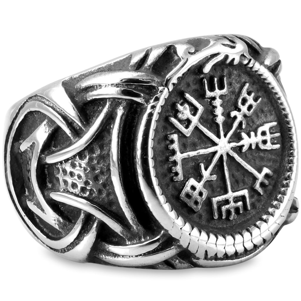 Ring med viking kompass på klacken