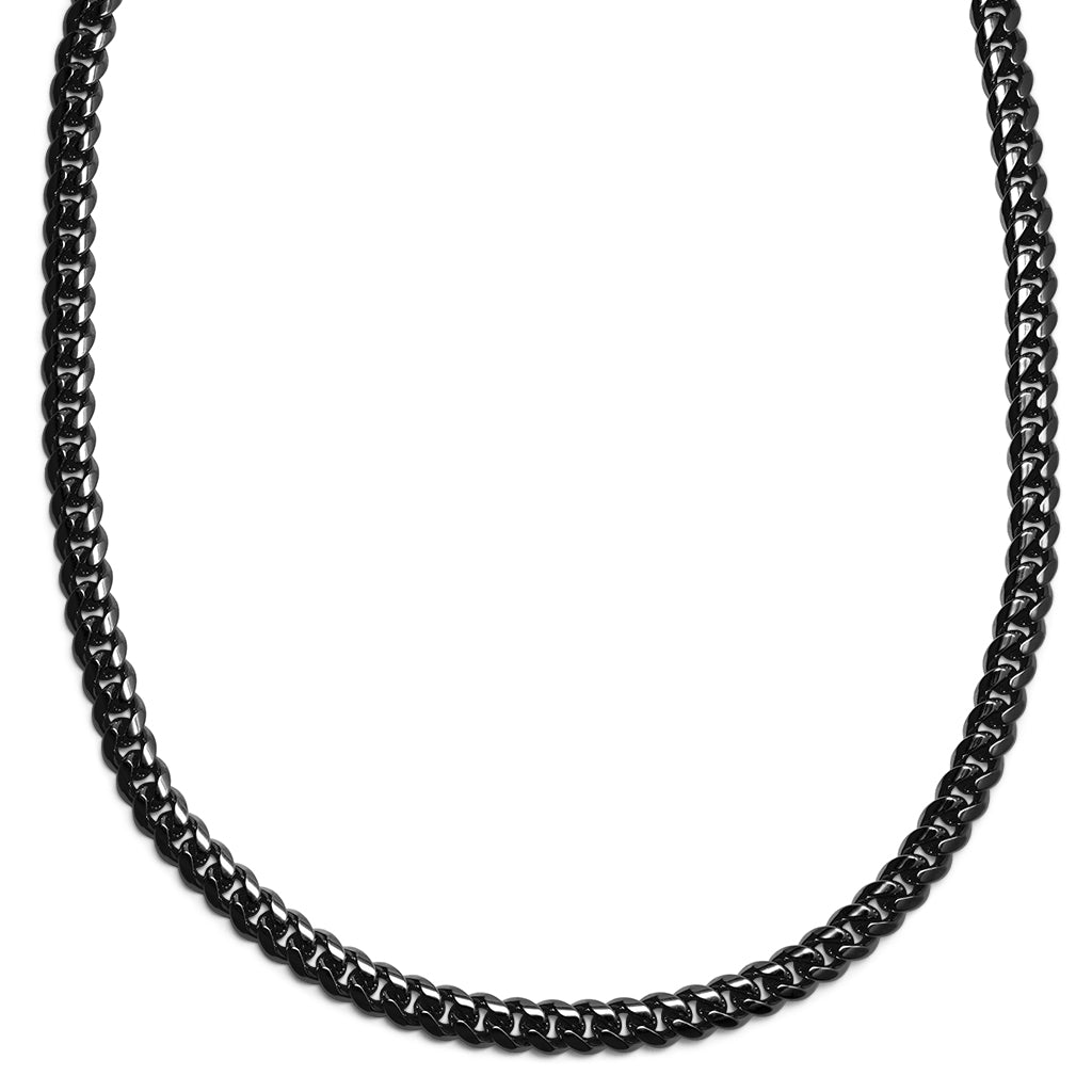 Svart halsband kedja av typen pansarkedja, tillverkat av svartfärgat rostfritt stål