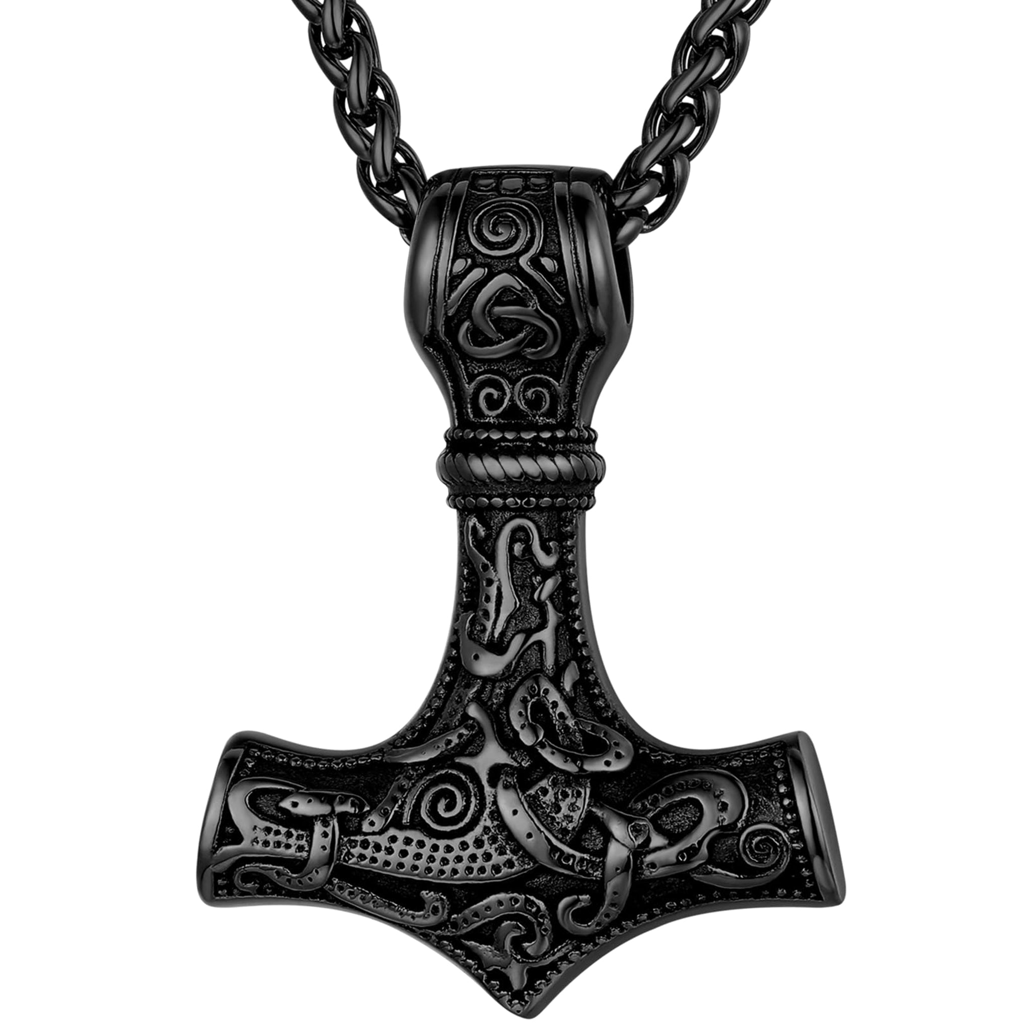 Svart torshammare halsband av rostfritt stål med slitstark PVD-beläggning