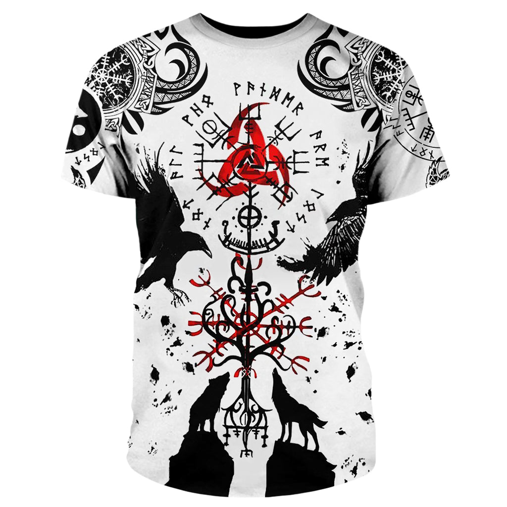 Vit T-shirt med viking mönster (vikingarnas symboler)