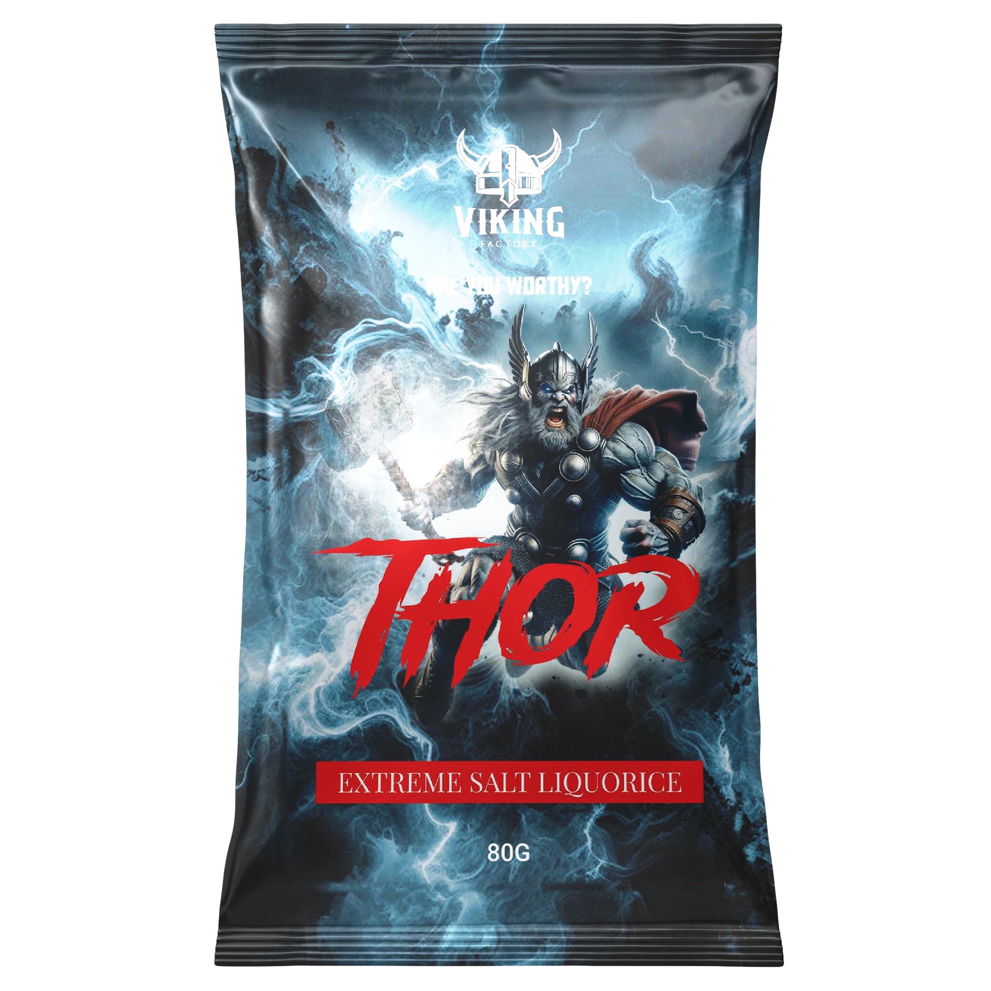 Thor Extreme Salty Liquorice 80 gram – extrem saltlakrits med salmiak inspirerad av nordisk mytologi