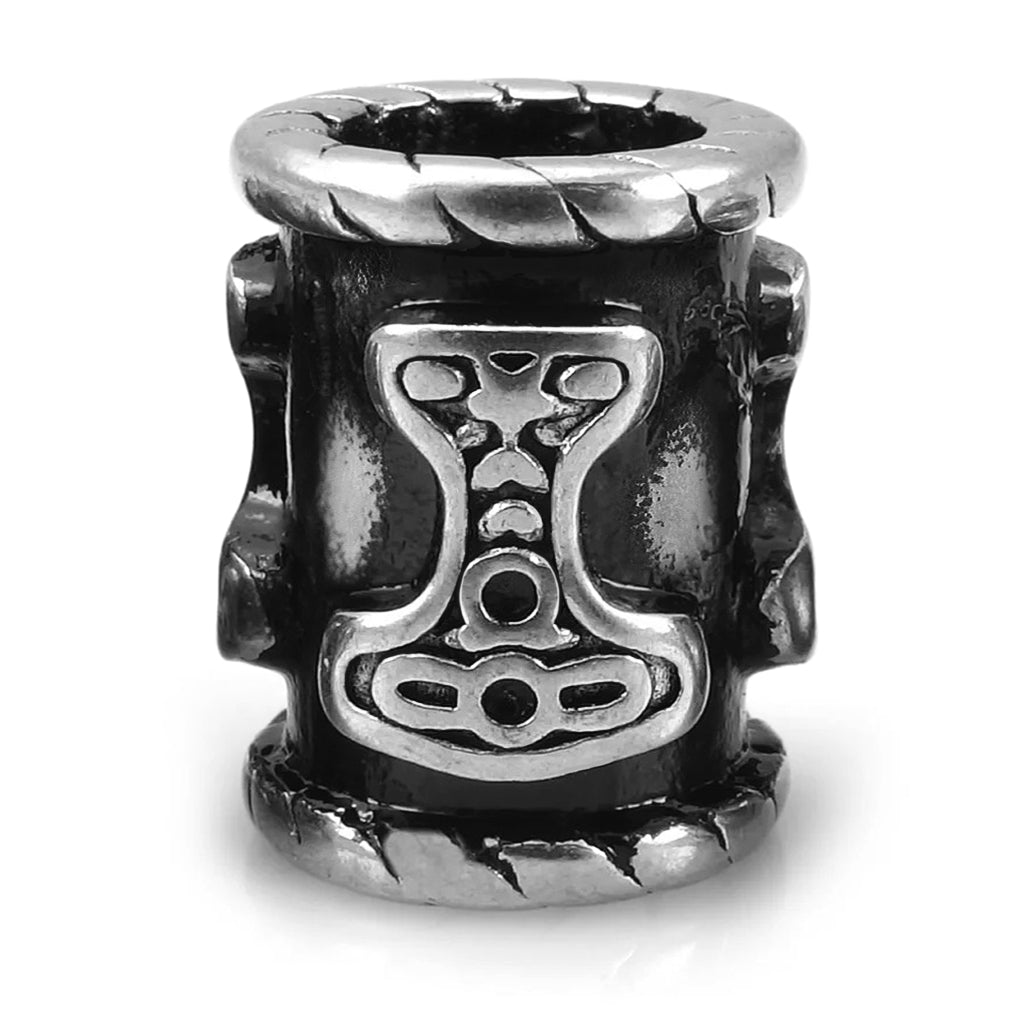 Silverfärgad Tors hammare skäggpärla av stål