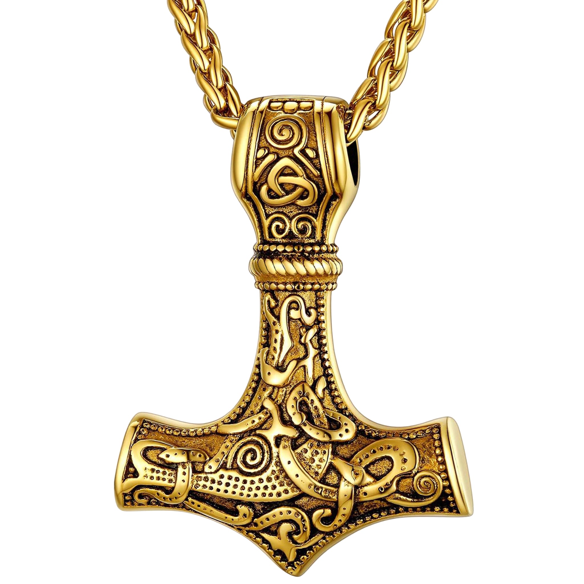 Torshammare guldhalsband av rostfritt stål med slitstark PVD-beläggning