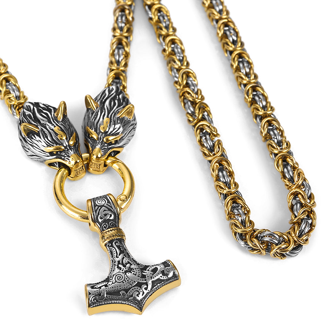 Torshammare med guld- och silverfärgad kungalänk kedja