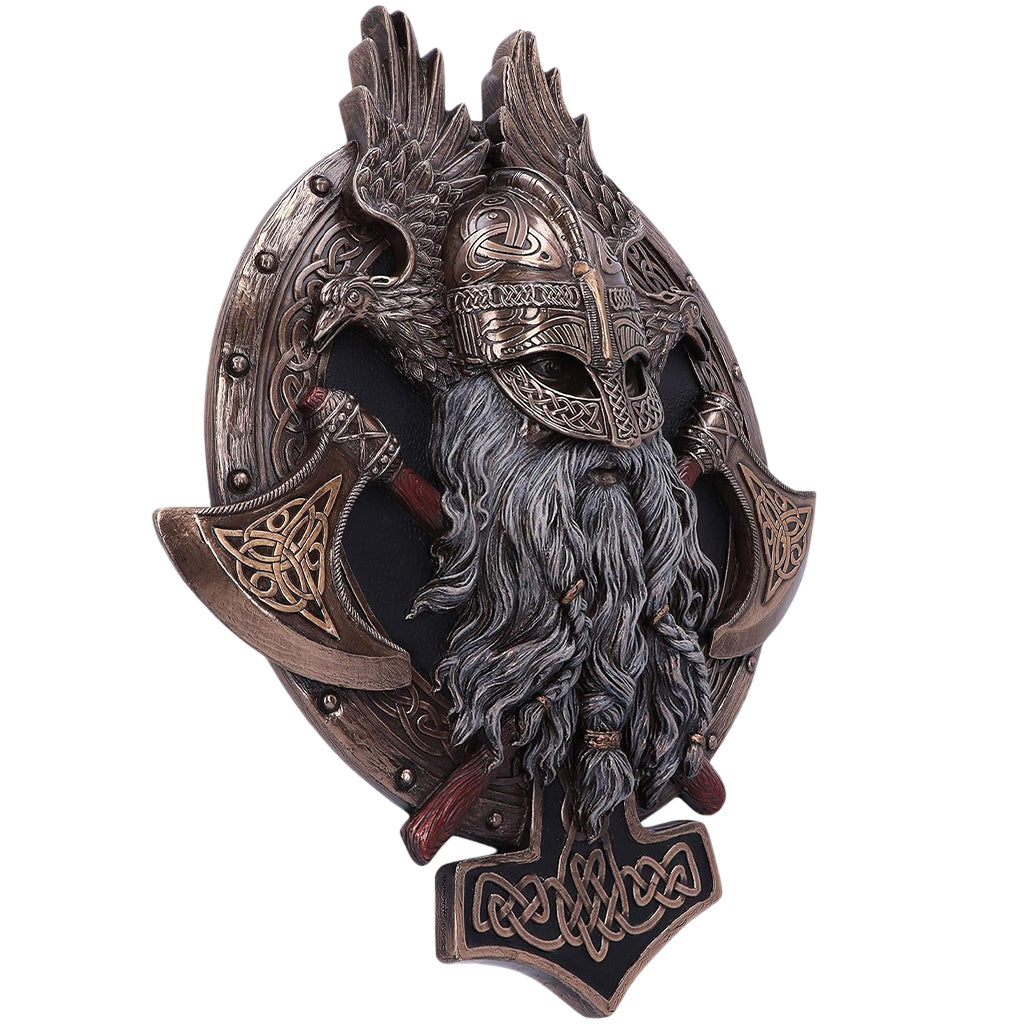 Handmålad väggkonst avbildande guden Odin som vikingakrigare