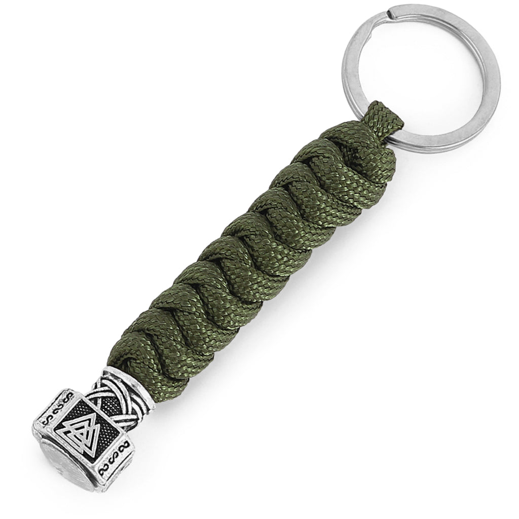 Valknut nyckelring gjord av mossgrön paracord