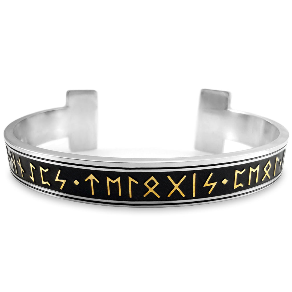 Stål- och guldfärgad viking cuff med runskrift
