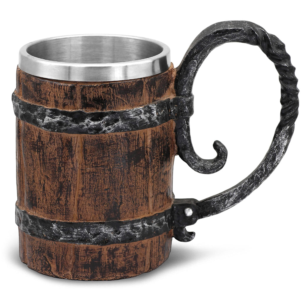 Viking ölmugg i polyresin som liknar trä