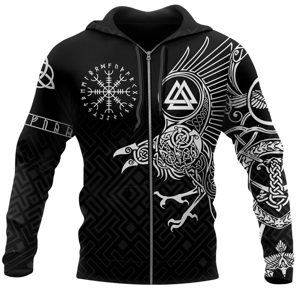 Svart viking pullover med dragkedja och huva