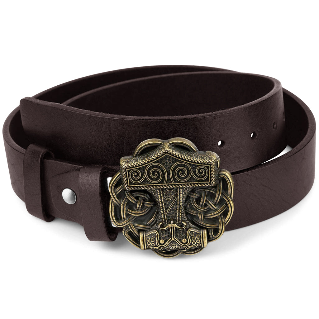 Brunt viking skärp med Tors hammare som spänne