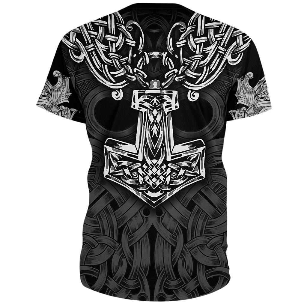 Svartfärgad viking T-shirt för herr mönstrad med Mjölner