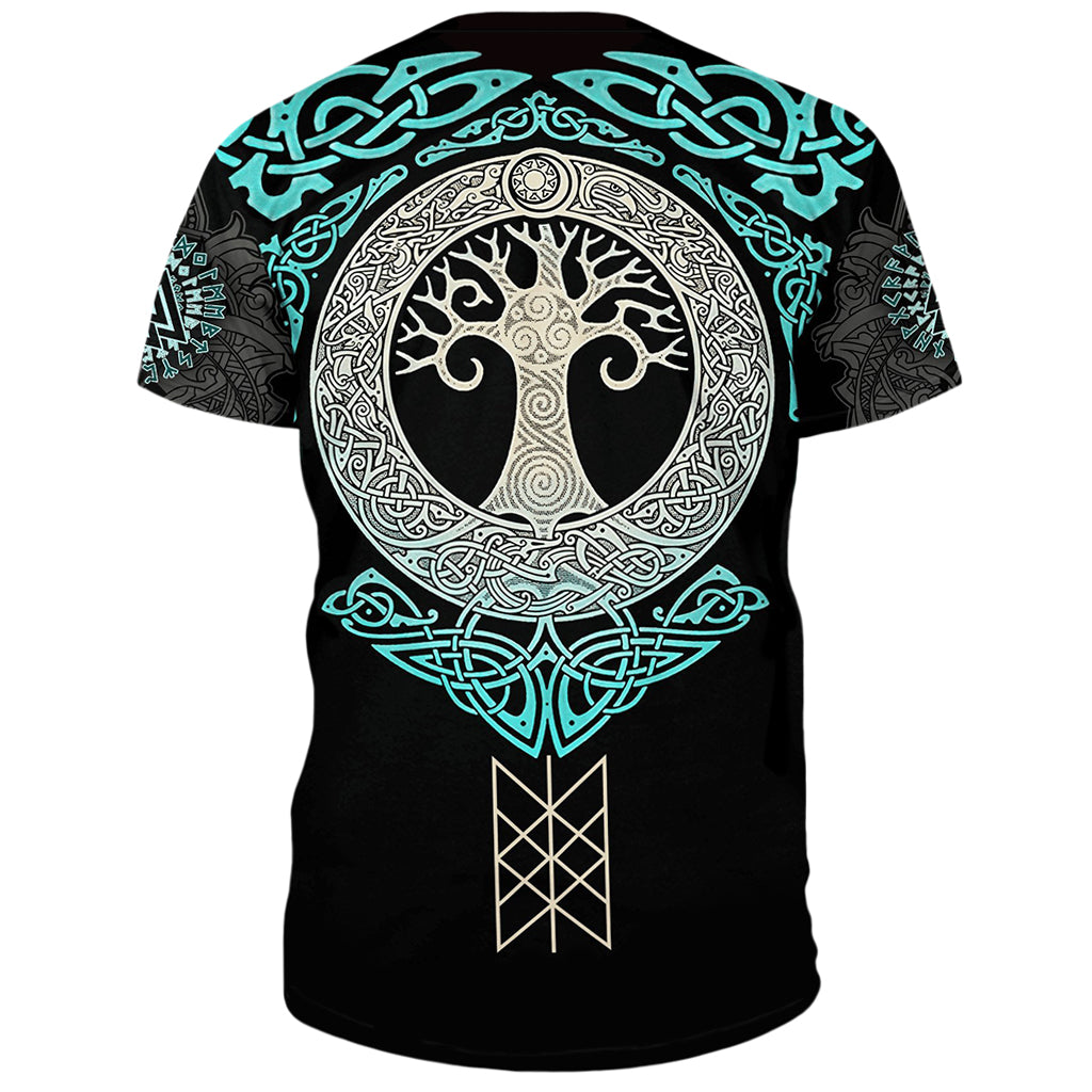 Svartfärgad T-shirt mönstrad med världsträdet (livets träd) från vikingarnas mytologi