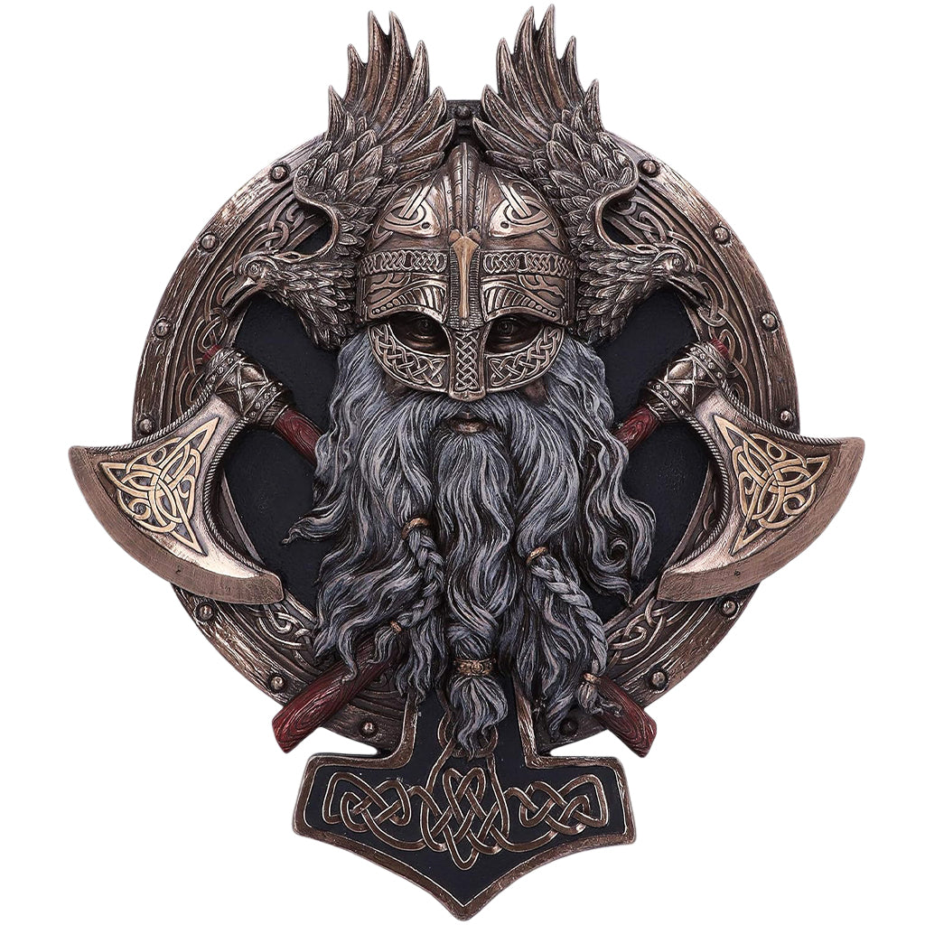 Detaljerad viking väggdekoration föreställande den nordiske guden Oden