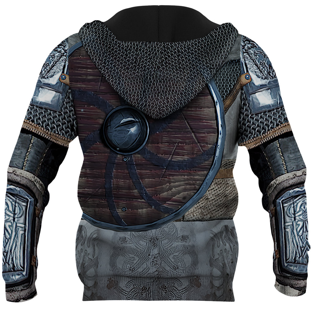 Vikinga huvtröja med textiltryck på bägge sidor avbildande ringpansar