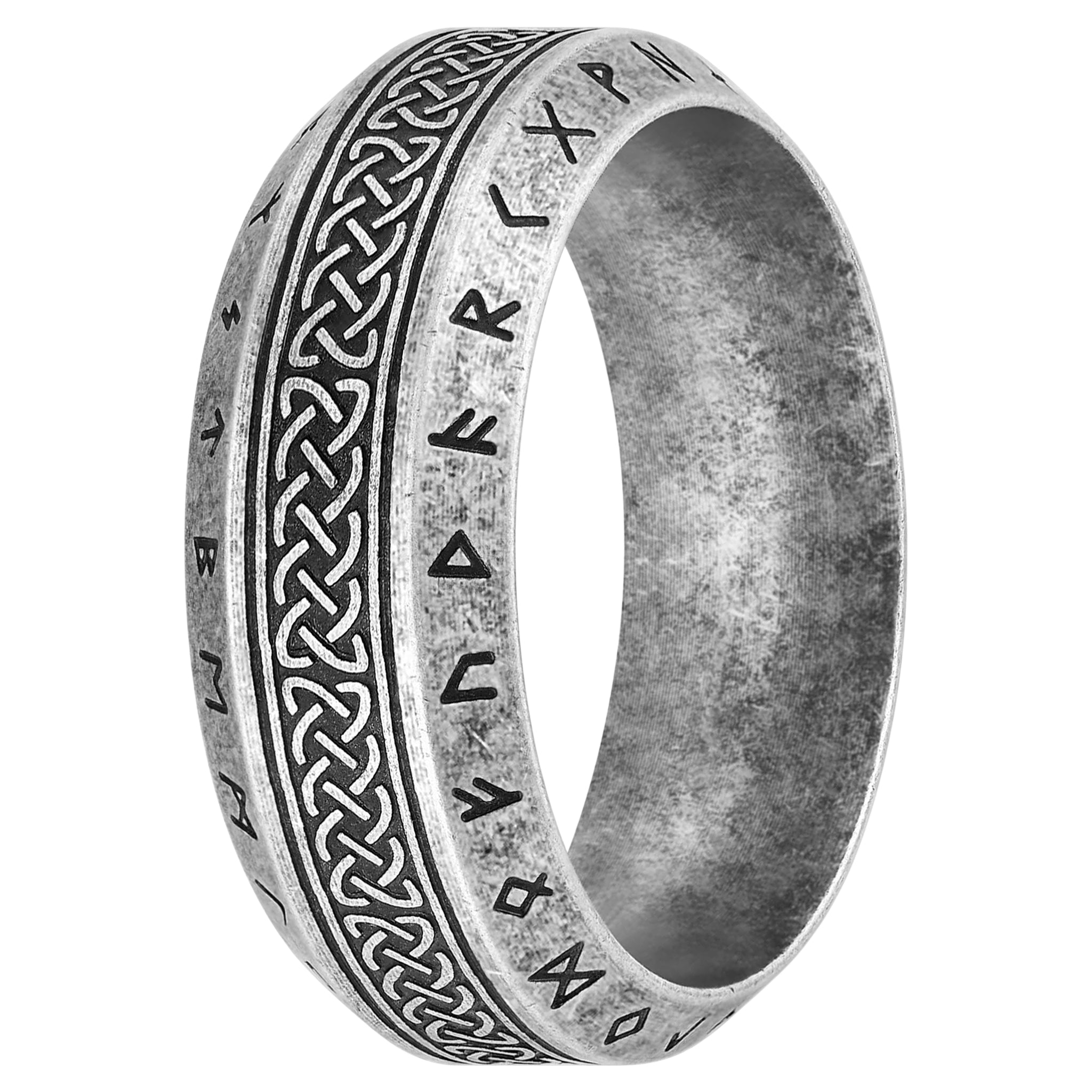 Vintage vikingaring med flätmönster och runor, tillverkad av rostfritt stål