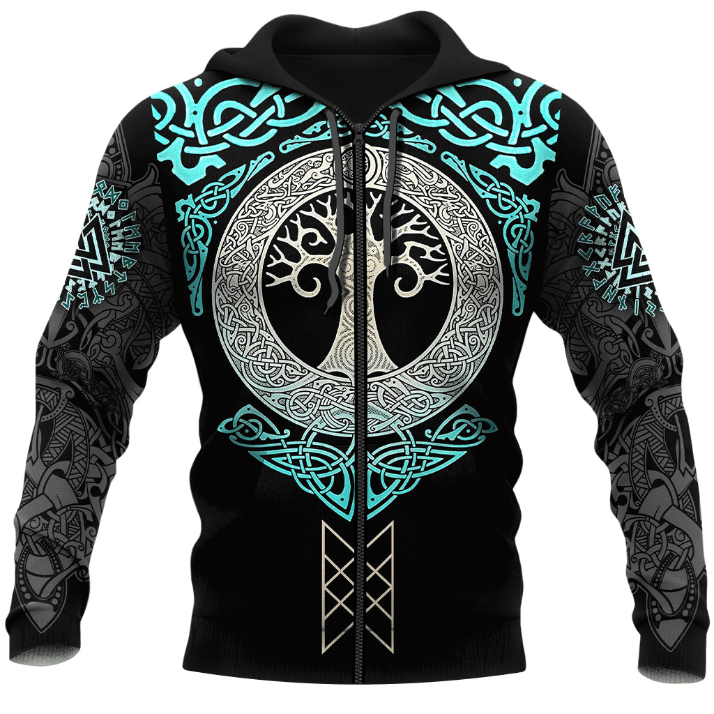 Mörk Yggdrasil hoodie med dragkedjeöppning hela vägen