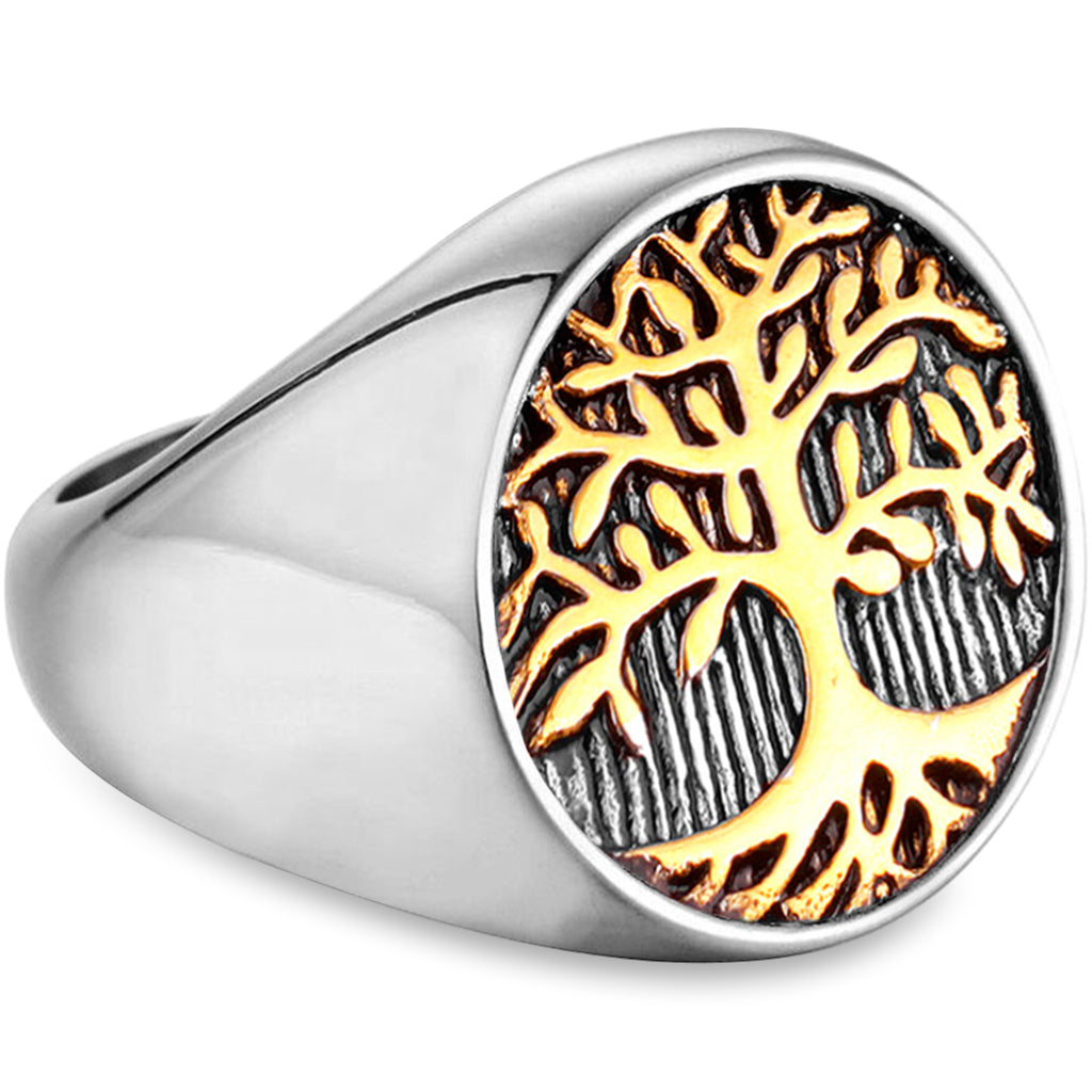 Ring med trädet Yggdrasil i guld på klacken