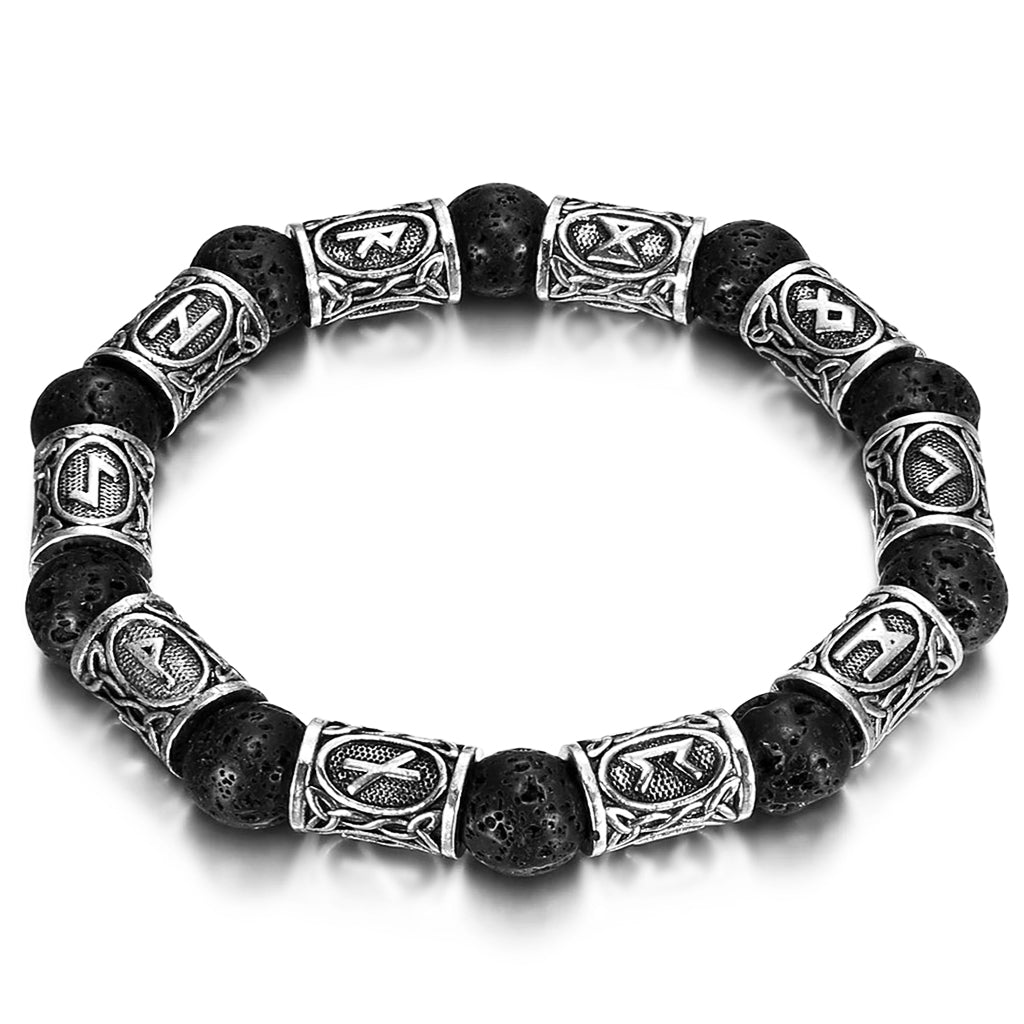 Armband med lavastenar och skäggpärlor graverade med runor