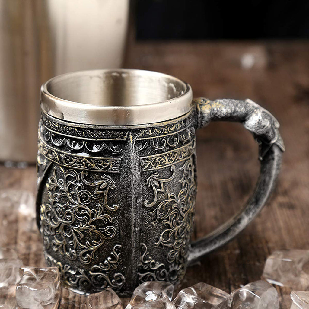 Fornnordiskt ölglas med insats i rostfritt stål