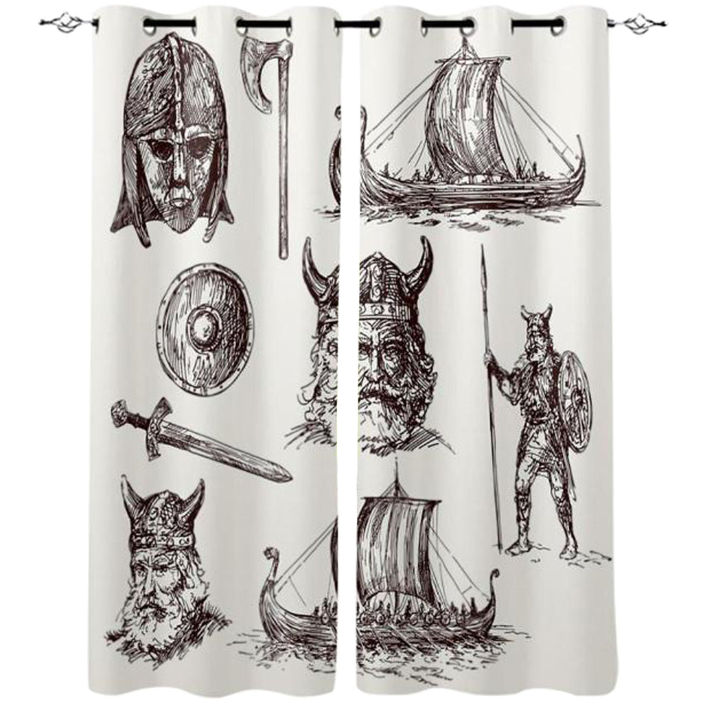 Vita gardiner i polyester med mönster inspirerat av vikingatiden