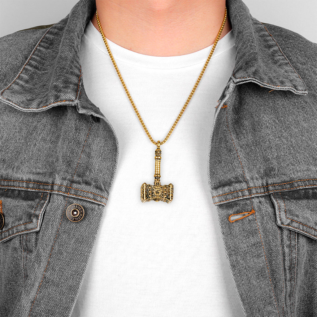 Tors hammare hängsmycke i guldstål