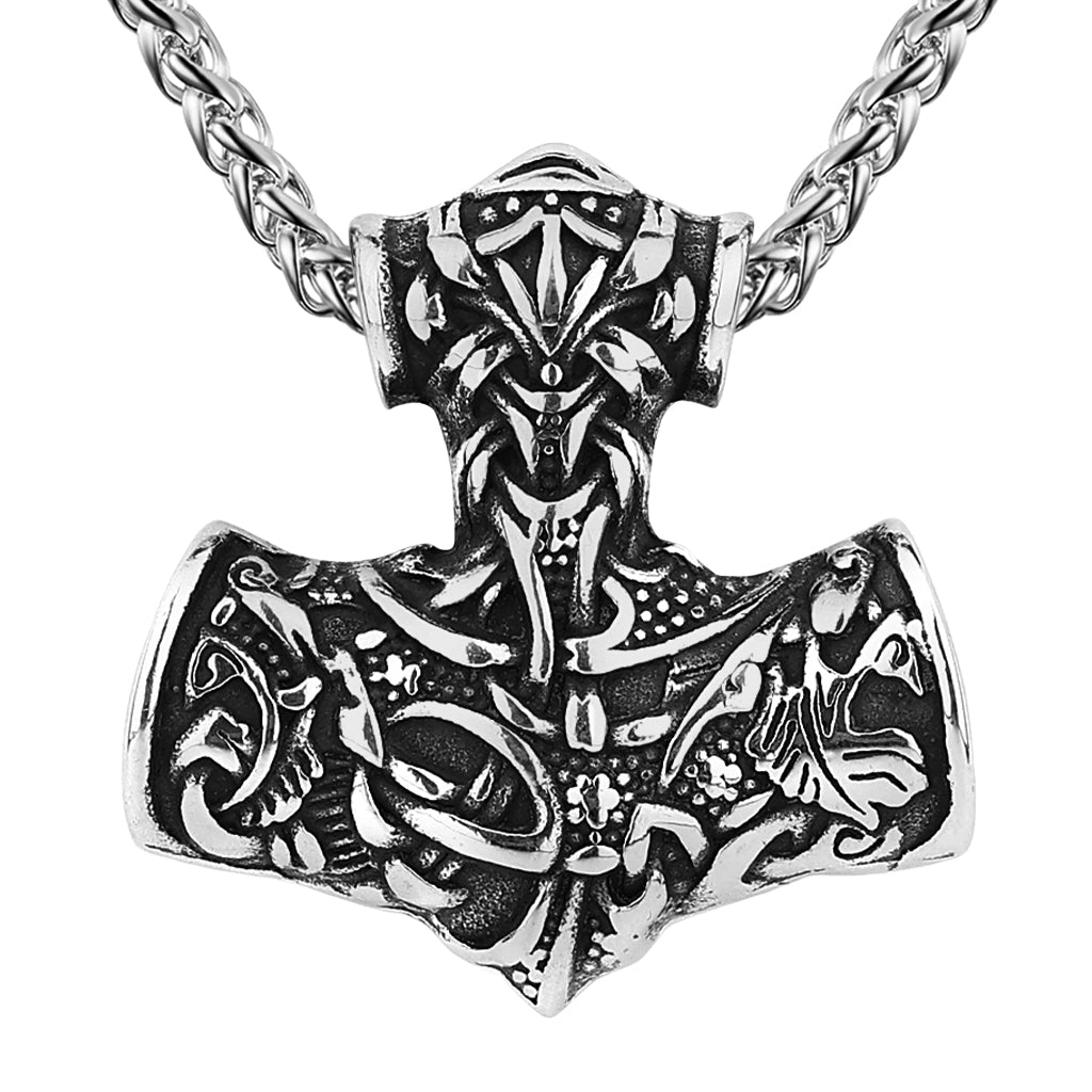 Stålfärgat halsband med hammare