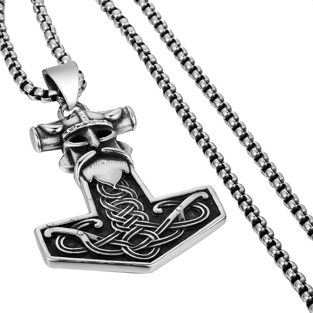 Hammarformat hängsmycke med boxkedja i rostfritt stål
