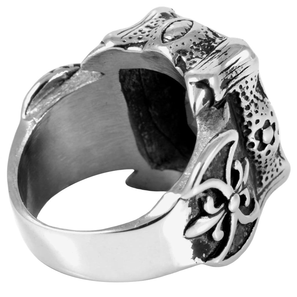 Stålfärgad klackring med mörk zirkon framtill