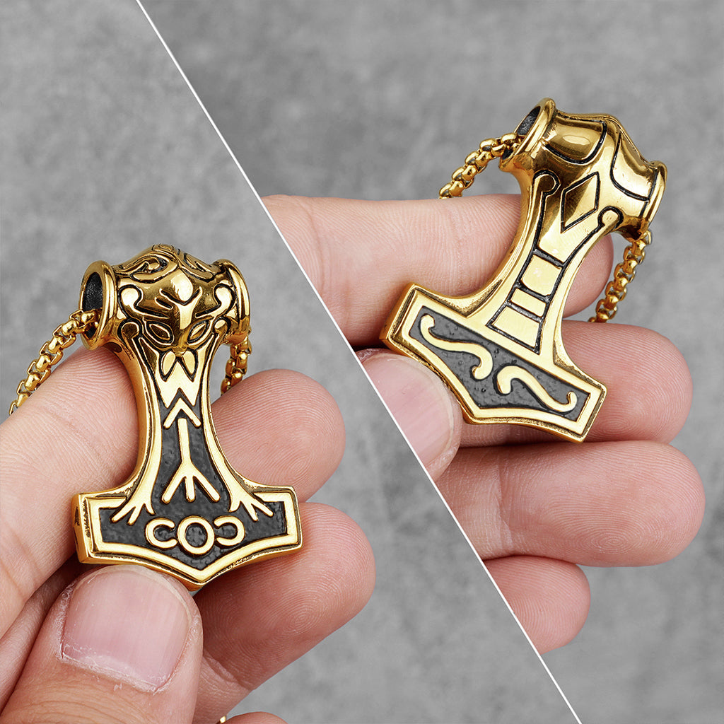 Tors hammare stålhalsband i strålande guldfärg