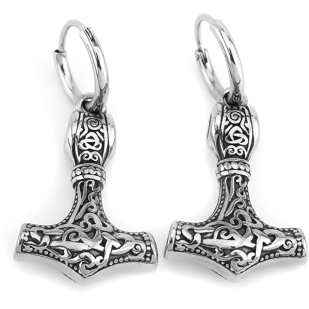 Tors hammare örhängen tillverkade i blankpolerat stål