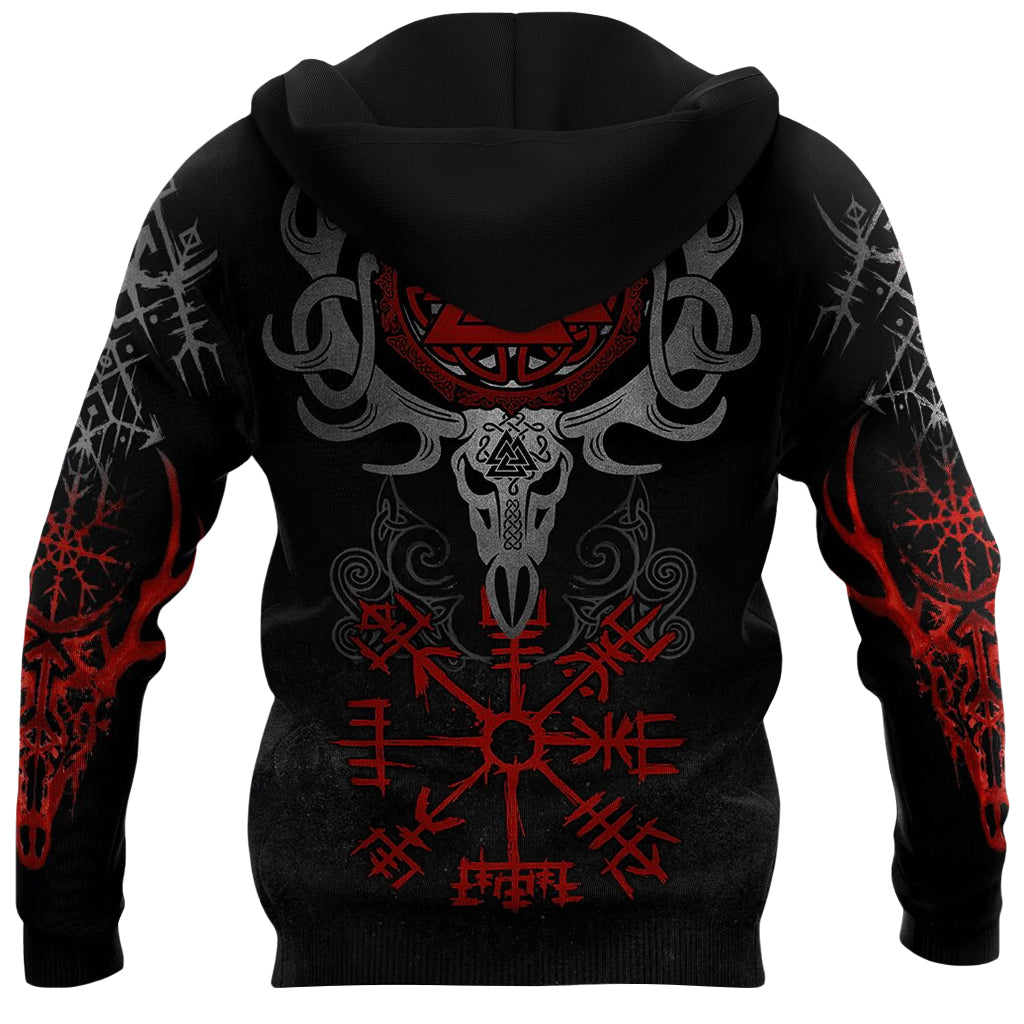 Mörk tröja med tryck i form av vikingatida symboler över hela plagget