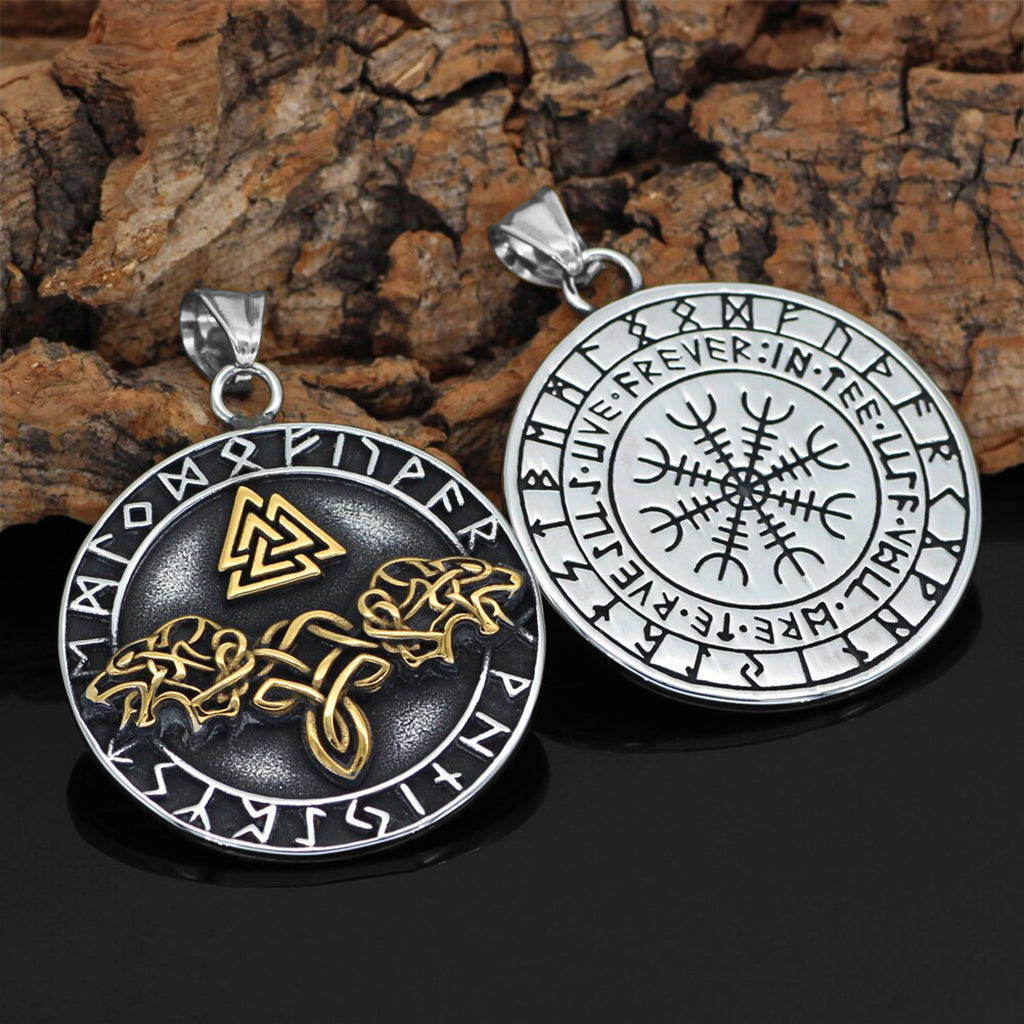 Vikingatida halsbandssmycke smyckat med valknut och vargar