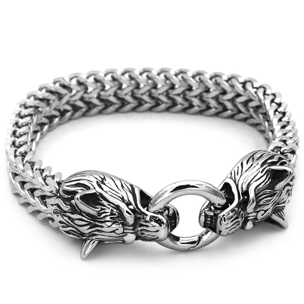Silverfärgat varg armband med platta länkar