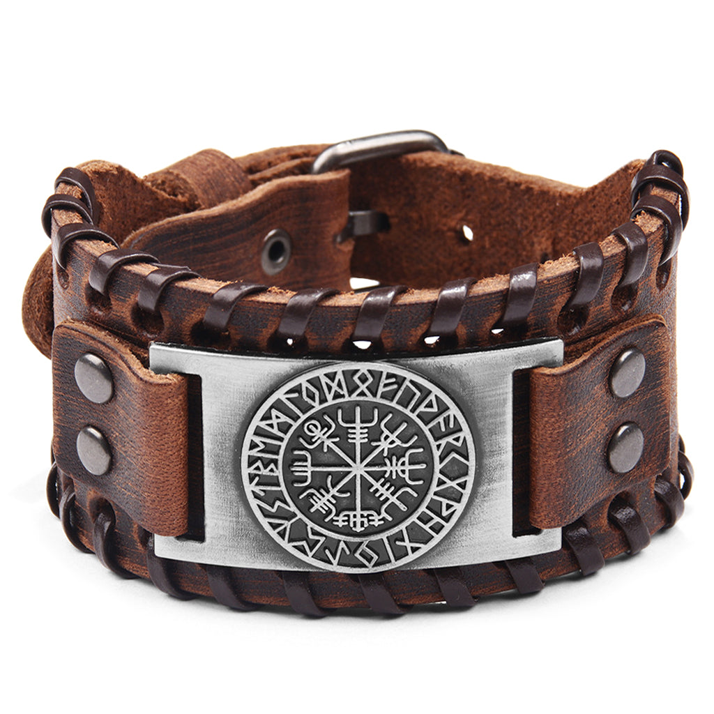 Vegvisir armband i brunt läder