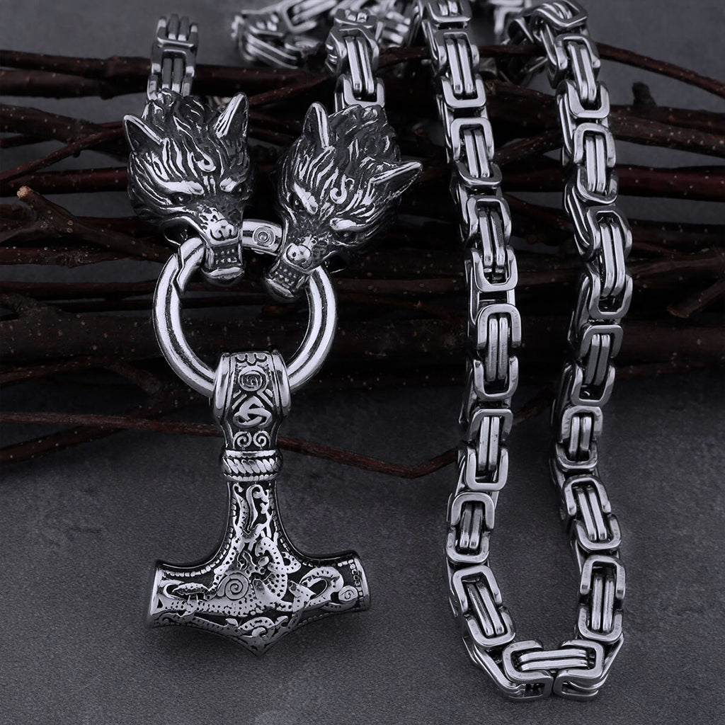 Silverfärgat viking halsband med rovdjur