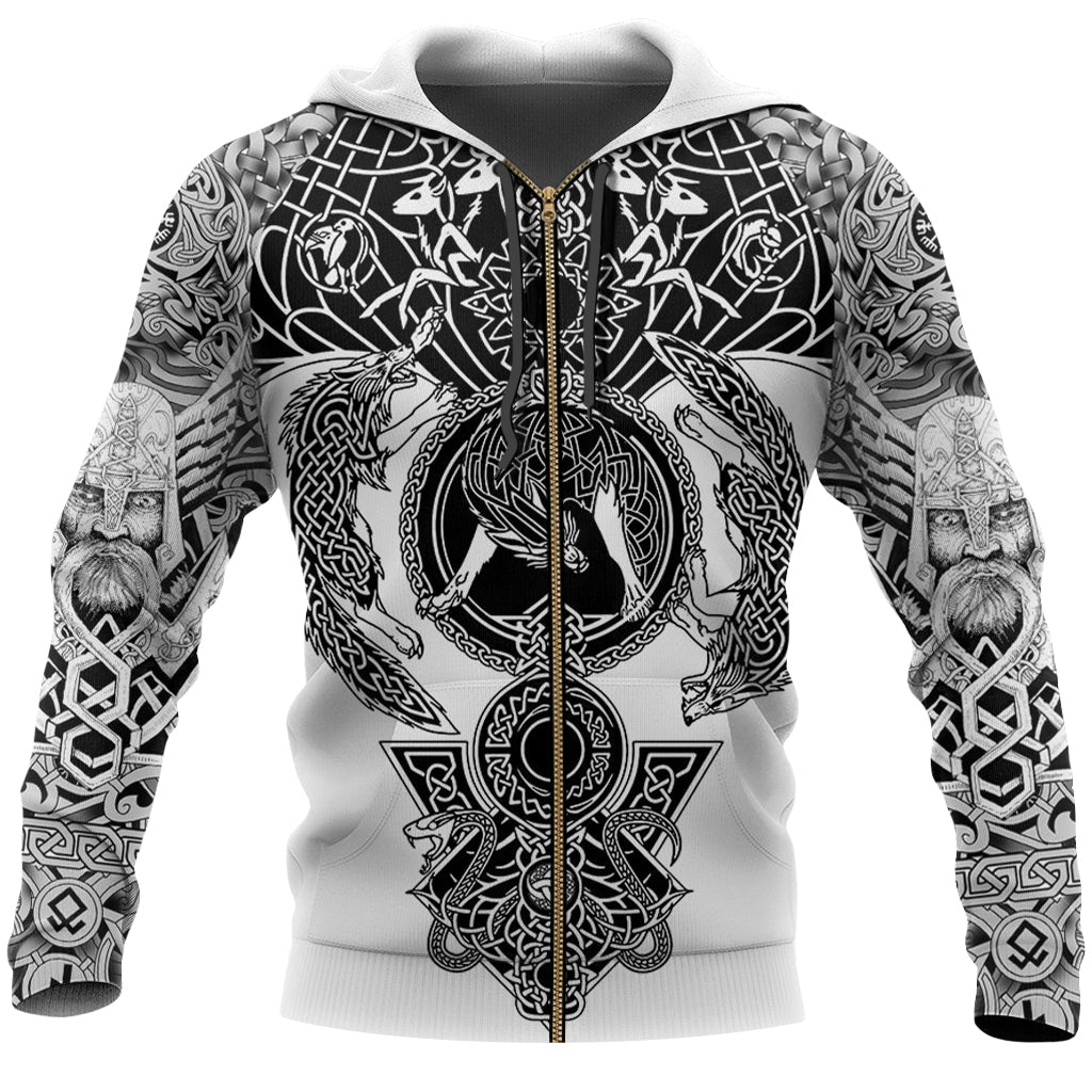 Vit viking hoodie för herr med dragkedjestängning framtill