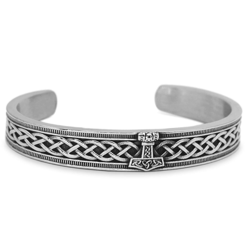 Viking manschettarmband i stål med gravyr i form av Tors hammare